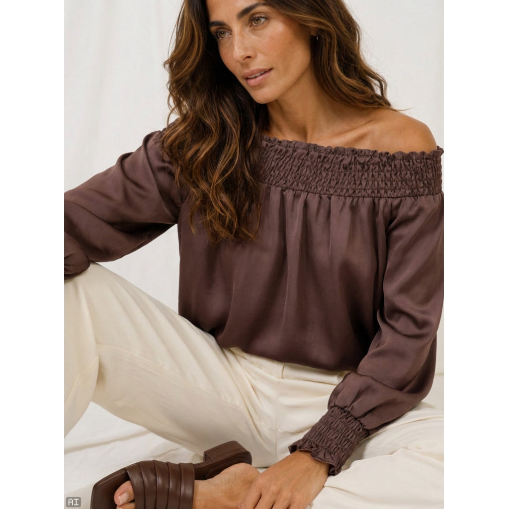 MARTA DU CHATEAU MArta du Chateau Dam Blus MdcVerona 8943P Blouse Coffee