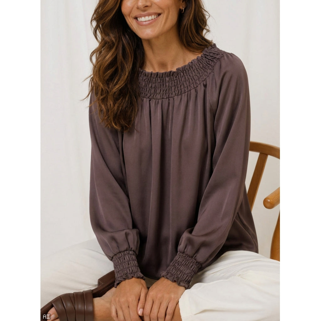 MARTA DU CHATEAU MArta du Chateau Dam Blus MdcVerona 8943P Blouse Coffee