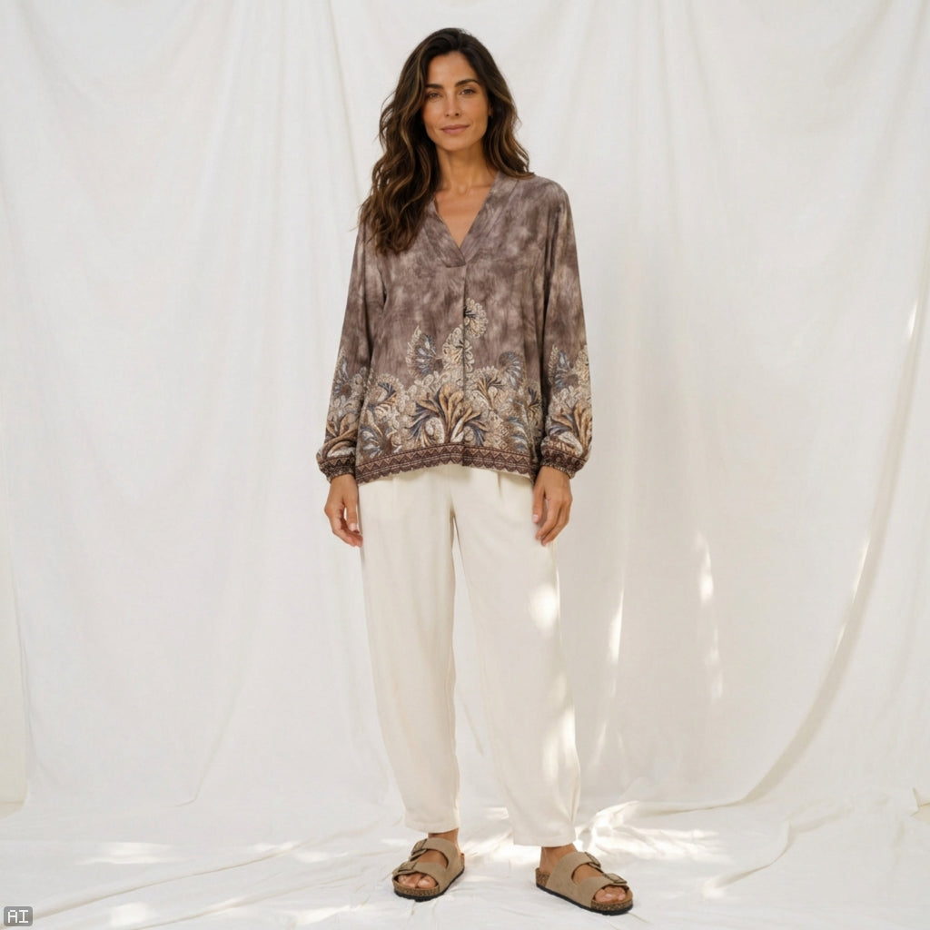 MARTA DU CHATEAU Marta du Chateau Dam Blus MdcAnice 8940 Blouse Fango