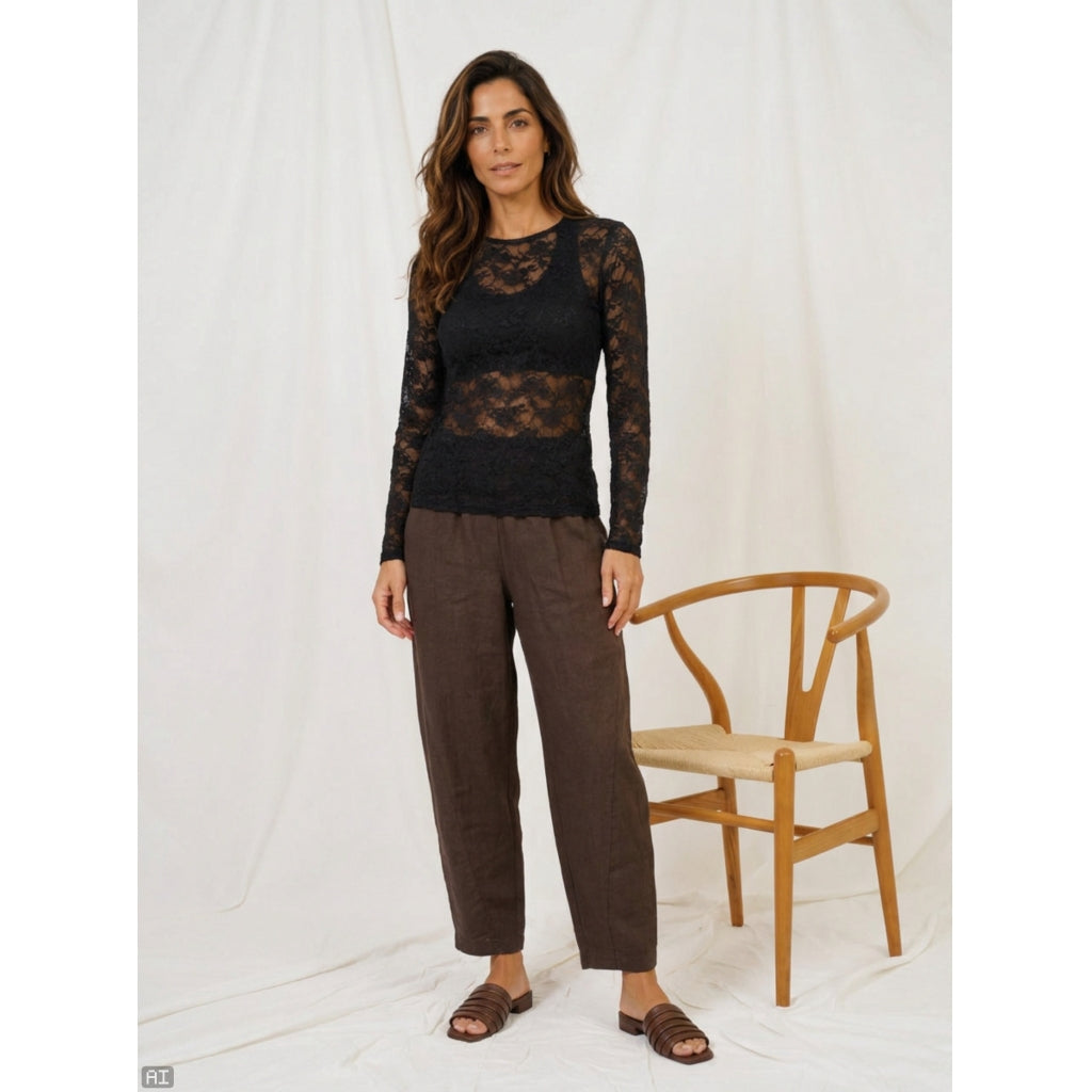 MARTA DU CHATEAU Marta du Chateau Dam långärmad spets t-shirt MdcPrimula 8941 LS Tee Black