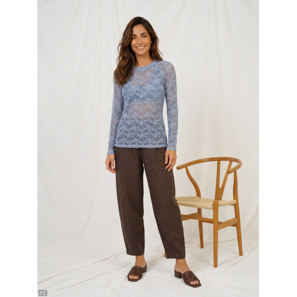 MARTA DU CHATEAU Marta du Chateau Dam långärmad spets t-shirt MdcPrimula 8941 LS Tee Jeans
