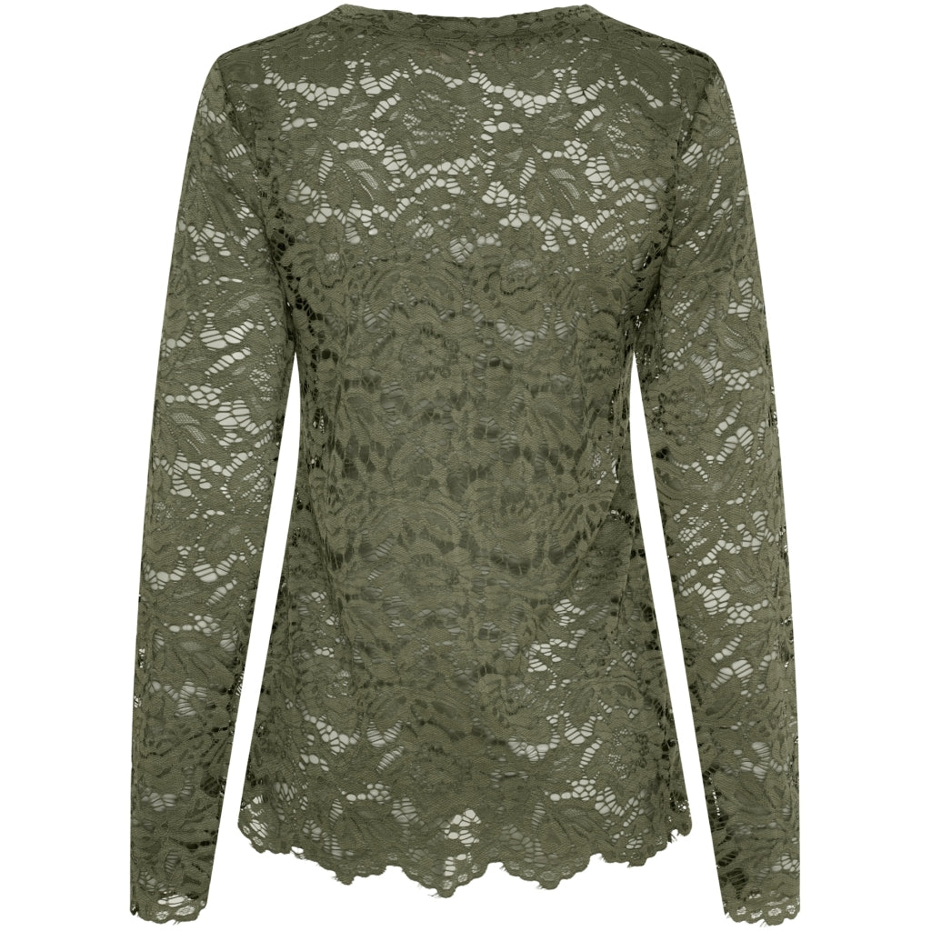 MARTA DU CHATEAU Marta du Chateau dam långärmad spets-t-shirt MdcMilley 7707 LS Tee Militairy
